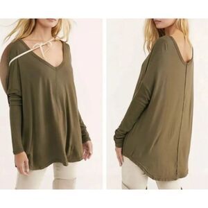 Free People Moonshine V-Neck Tunic Top Size S Olive Oversized Long Sleeve